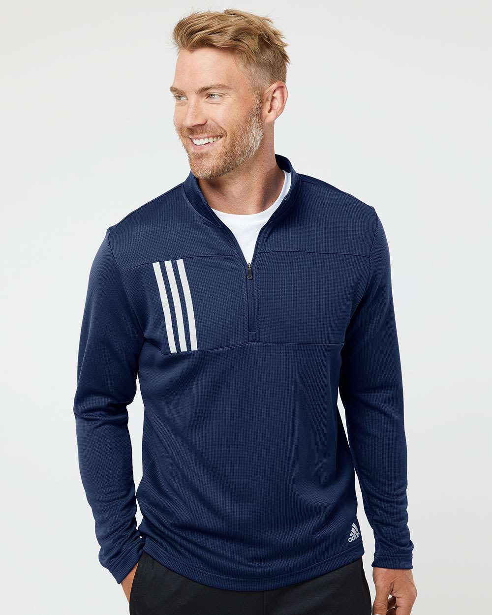 Adidas 3-Stripes Double-Knit Quarter-Zip Pullover