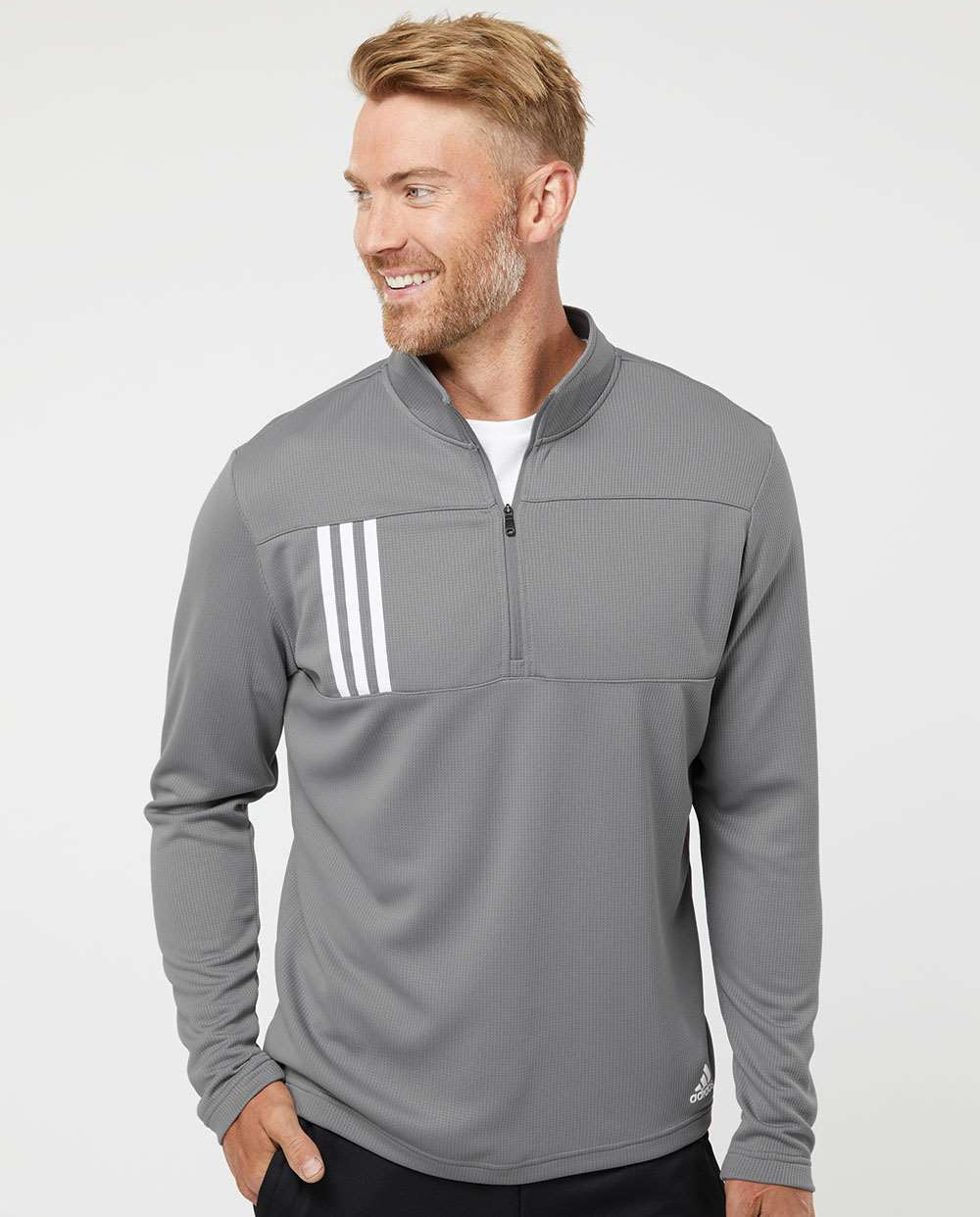 Adidas 3-Stripes Double-Knit Quarter-Zip Pullover